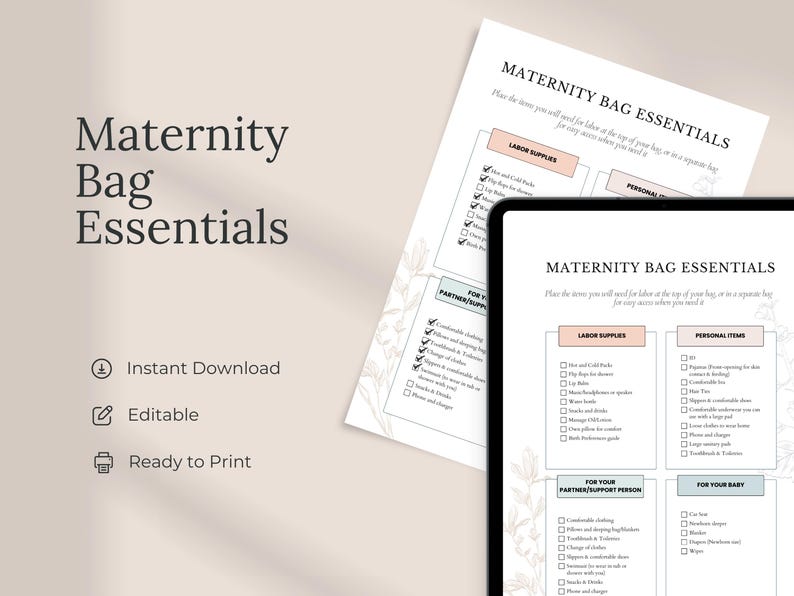 Labor Packing List Template | Hospital Packing List for Labour and ...