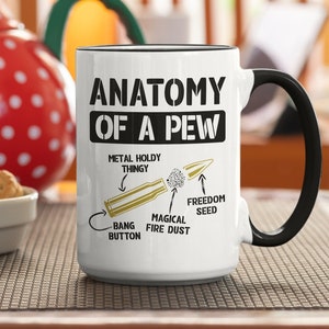 Anatomía de un banco, regalos divertidos para amantes de las armas, taza de café con balas de rifle, regalos para tiradores, regalo divertido para papá, regalos únicos para dueños de armas