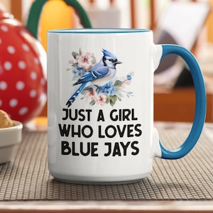 Taza de arrendajo azul, solo una chica que ama a los arrendajos azules, regalos de arrendajo azul, taza de café amante de arrendajo azul lindo, dibujo de arte de arrendajo azul de dibujos animados de acuarela