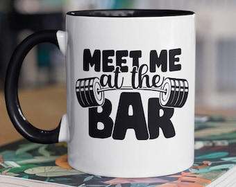 Barbell Mug, Meet Me at the Bar Workout Mug, Funny Fitness Coffee Cup, Workout Partner Gifts, Fitness Coffee Mug, Dumbbell Weights