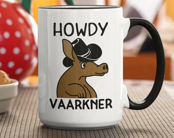 Funny Aardvark Gifts, Aardvark Mug, Howdy Vaarkner, Aardvark Cowboy Coffee Cup, Howdy Partner Mug, Animal Puns, Unique Gift Ideas