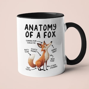 Anatomy of a Fox Mug, Funny Fox Gifts, Red Fox Lover Coffee Cup, Cute Cartoon Sarcastic Scientific Meme Graphic Birthday Present for Dad Mom
