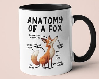 Anatomy of a Fox Mug, Funny Fox Gifts, Red Fox Lover Coffee Cup, Cute Cartoon Sarcastic Scientific Meme Graphic Birthday Present for Dad Mom