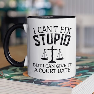 I Can&#39;t Fix Stupid but I Can Give it a Court Date, Police Officer Mug, Funny Lawyer Gifts, Attorney Coffee Cup, Policeman Birthday Present