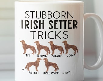 Stubborn Irish Setter Dog Tricks Mug, Funny Irish Setter Dog Gifts, Pet Lover Coffee Cup, Present for Irish Red Setter Owner Enthusiast