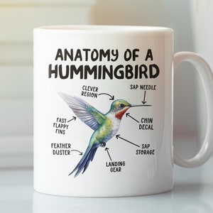 Taza con la anatomía de un colibrí, divertidos regalos de colibrí garganta rubí, lindo meme sarcástico de dibujos animados, regalo de cumpleaños gráfico para papá y mamá
