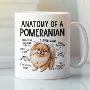 Anatomia kubka pomeraniana, zabawne prezenty dla psów pom, kubek do kawy dla miłośników szpiców karłowatych, słodki kreskówkowy sarkastyczny mem prezent urodzinowy dla taty i mamy
