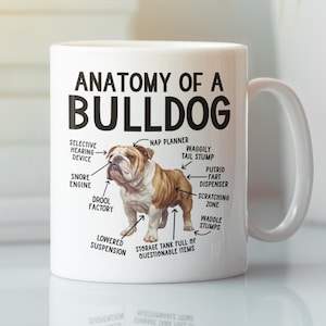 Caneca "Anatomia de um Bulldog", Presentes Divertidos para Amantes de Bulldogs Ingleses, Caneca de Café para Amantes de Bulldogs, Presente Fofo com Meme Sarcástico em Desenho Animado para Pais e Mães