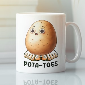 Taza de dedos de los pies de patata, regalos de dedos de los pies de patata, tazas de café divertidas para amantes de los tater, taza de juego de palabras de patata, regalos para entusiastas de la patata, pies de patata de dibujos animados Kawaii