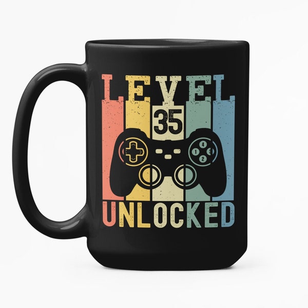 Level 35 Unlocked, 35th Birthday Gifts for Gamers, Funny Gaming Birthday Present, 35 Year Old Gamer Birthday Mug, Thirty Five Coffee Cup