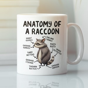 Anatomy of a Raccoon Mug, Funny Raccoon Gifts, Racoon Lover Coffee Cup, Cute Cartoon Sarcastic Meme Graphic Birthday Present for Dad Mom