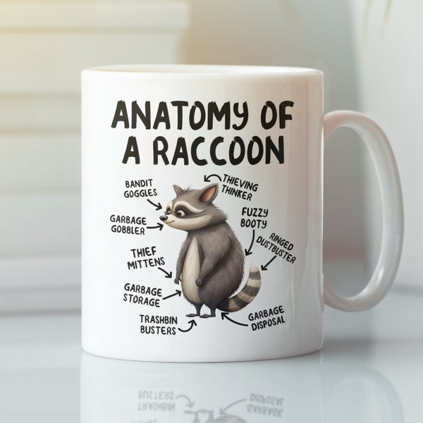 Anatomy of a Raccoon Mug, Funny Raccoon Gifts, Racoon Lover Coffee Cup, Cute Cartoon Sarcastic Meme Graphic Birthday Present for Dad Mom