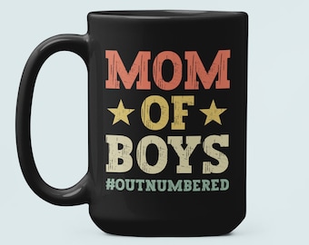 Mom of Boys Outnumbered Mug, Funny Boy Mom Coffee Cup, Mom of Sons, Boy Mom Present, Gift for Mother, Mother's Day Gifts, Christmas Present