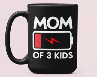 Geschenke für Mama von drei Kindern, Kaffeetasse für Mutter mit 3 Kindern, Mama mit schwacher Batterie und leerer Batterie, Kaffeetasse für Mama von 3 zum Muttertag, Geschenke für Mama