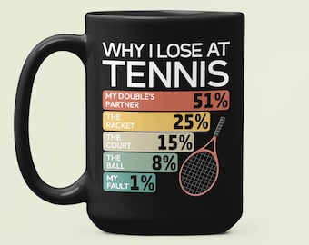 Tennis Player Gifts, Tennis Mug, Funny Presents for Tennis Lovers, Tennis Pro Coffee Cup, Why I Lose at Tennis, Tennis Enthusiast Gifts