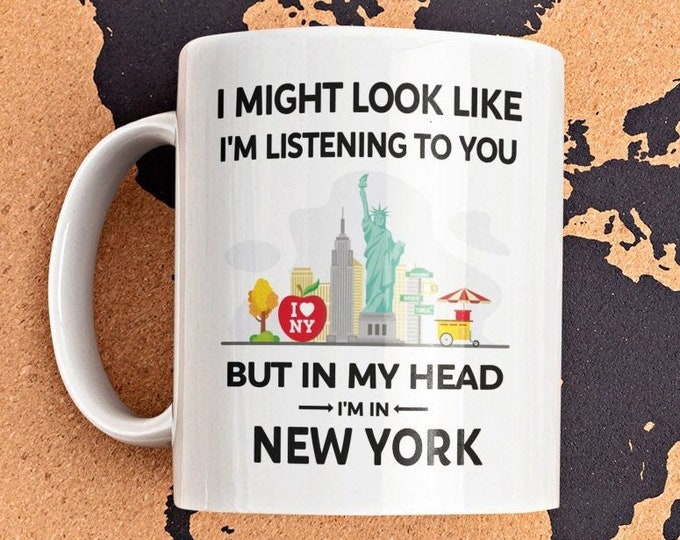 New York Lover Mug, New York City Gifts, Funny New York Cup, in My Head I'm in New York, I Love New York, New York City Skyline, I Heart NY