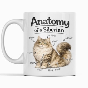 Anatomy of a Siberian Cat Mug, Funny Feline Floof Coffee Cup Gifts