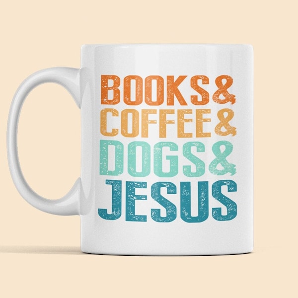 Bücher Kaffeehunde Jesus, Hunde und Jesus Tasse, christliche Geschenke, Bücher und Kaffee und Hunde und Jesus, Buchliebhaber Kaffeetasse, Hundebesitzer Geschenke