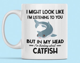 Catfish Mug, Catfish Gifts, Catfish Lover Coffee Cup, Thinking About Catfish, Funny Catfish Present, Catfish Enthusiast, Catfish Fisher Gift