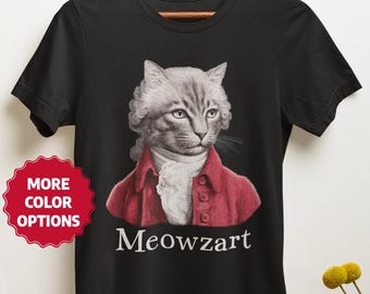 Meowzart Unisex T-Shirt, lustiges Mozart Katzen Grafik Musiker T-Shirt, klassisches Musik Tshirt