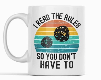 Cadeaux amusants pour une soirée jeu de société, tasse à dés de jeu de société, I Read the Rules so You Don't Have To, Tasse à café pour gamers, cadeaux pour gamers - France