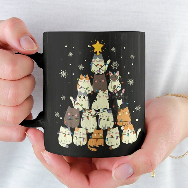 Cute Cat Christmas Mug, Cat Christmas Tree, Christmas Cat Gift, Funny Cat Present, Cat Lover Christmas, Cat Tea Cup