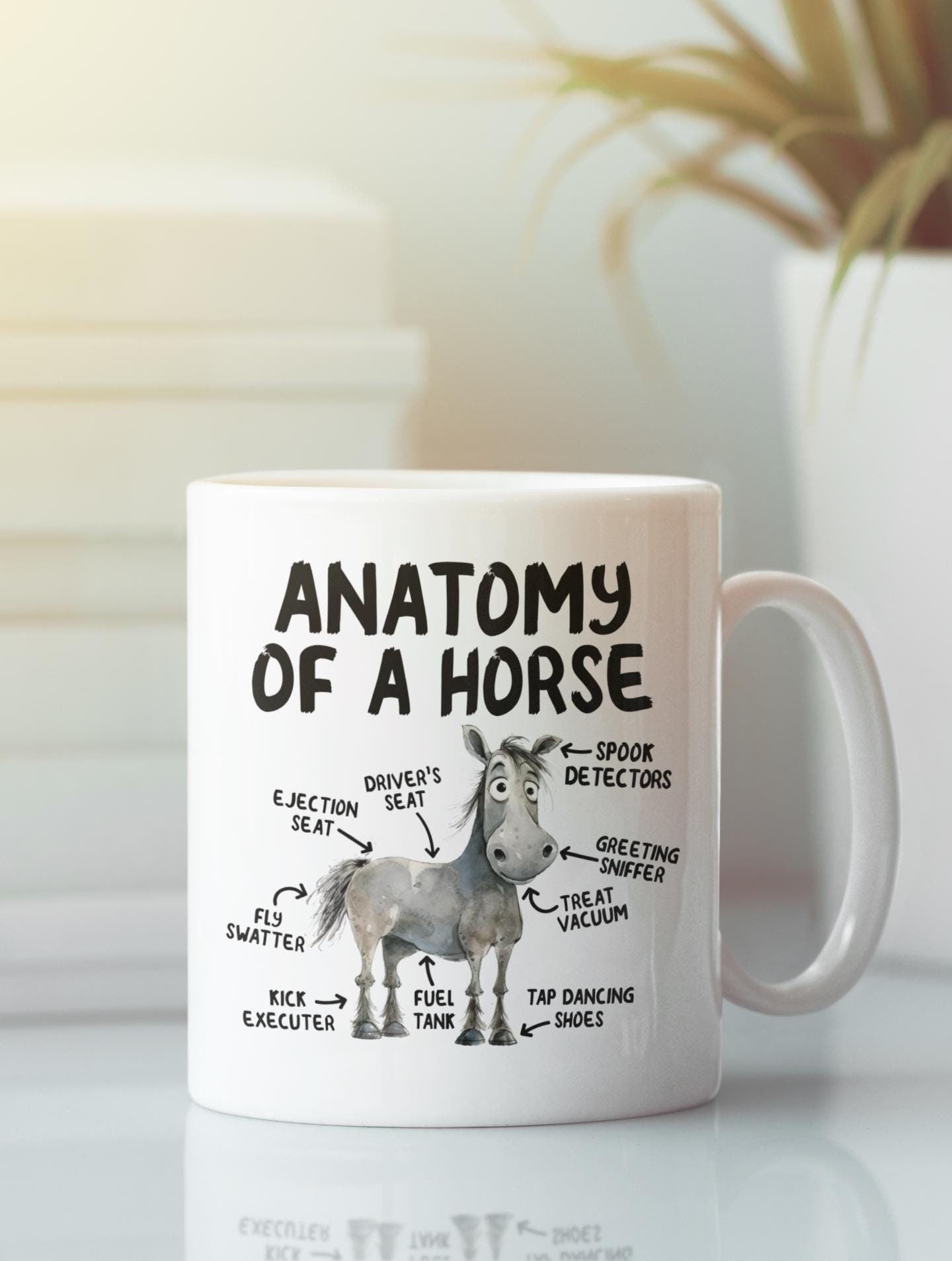Anatomy of a Horse Mug, Funny Horse Gifts, Horse Lover Coffee Cup, Cute Cartoon Sarcastic Meme Graphic Birthday Present for Dad Mom