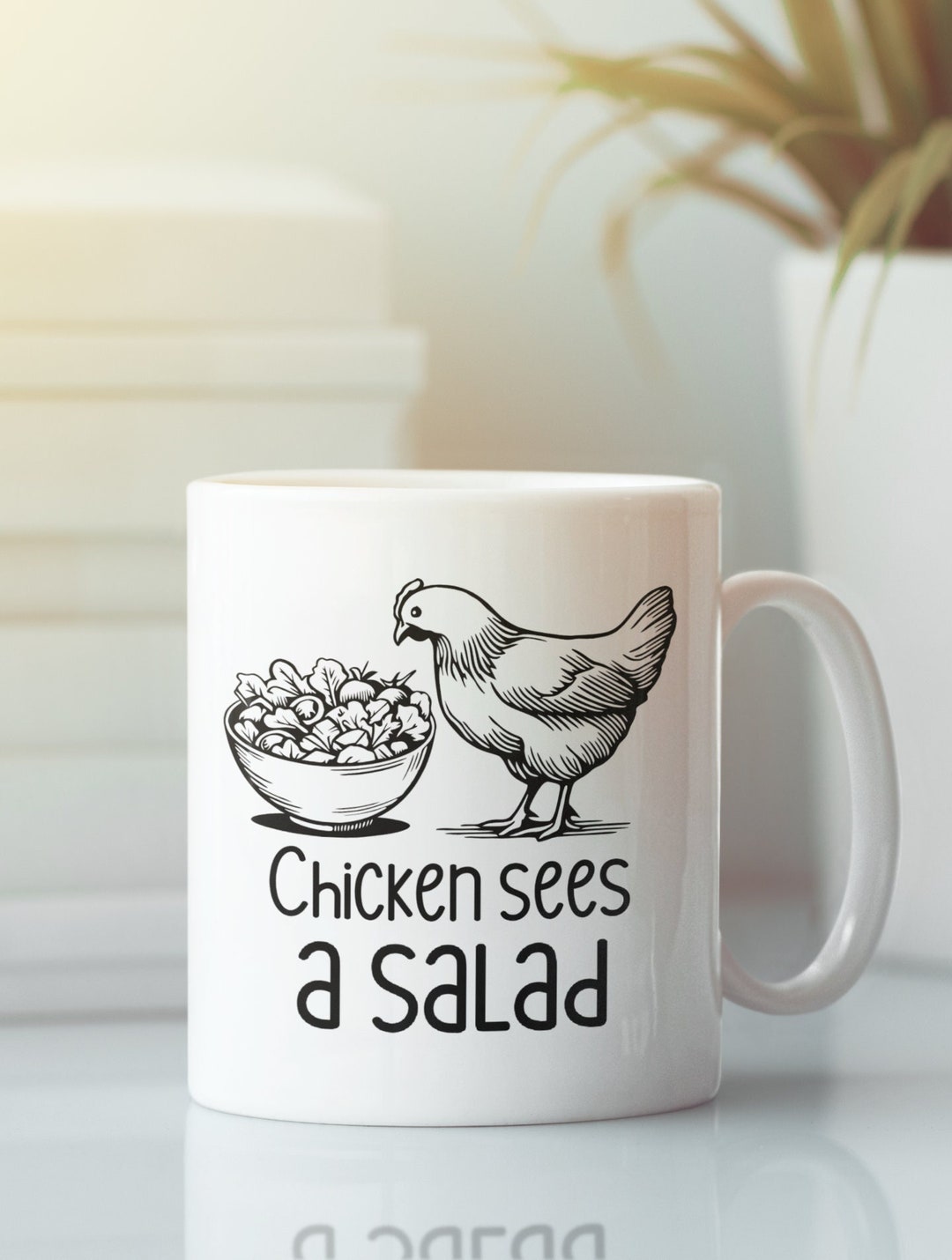 Chicken Sees a Salad Mug, Funny Chicken Lover Gifts, Chicken Meme Mug ...