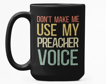 Regalo divertido para pastor, taza con voz de predicador, taza de café para ministro, regalo para líder de la iglesia, taza para sermón, taza con humor cristiano, idea de regalo para clérigos