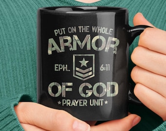 Taza de oración, regalo de guerra espiritual, taza cristiana, ponte toda la armadura de Dios, Efesios 6:11, taza basada en la fe, versículo bíblico