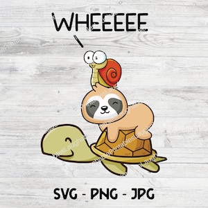 Paresseux chevauchant une tortue SVG, escargot paresseux tortue artisanat fichier, escargot Png, animaux drôles couper fichier, fichier de téléchargement Cricut, paresseux équitation tortue