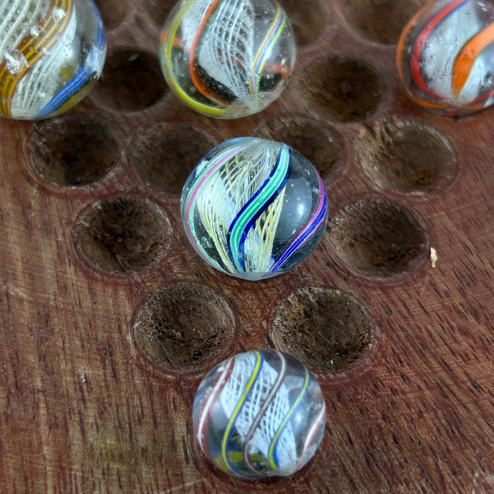 Collection of 5 Antique Latticino Core Swirls Marbles Handmade German ...