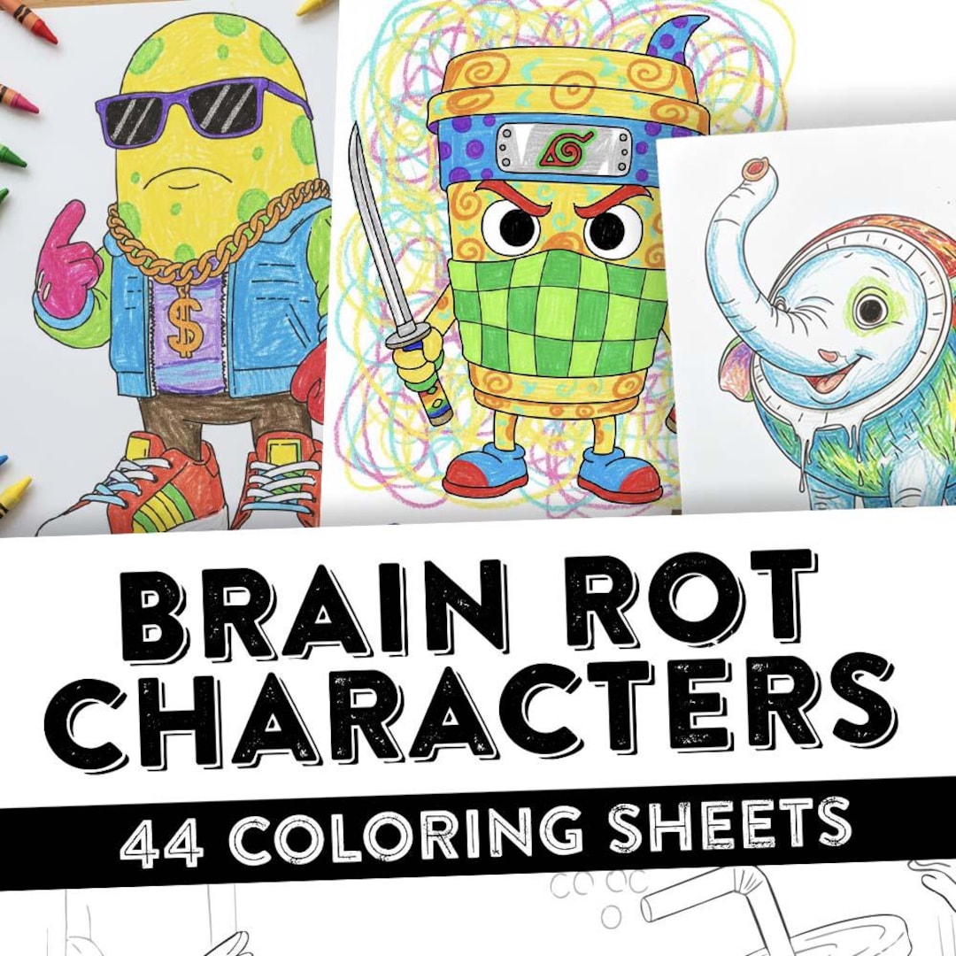Brain Rot Characters Coloring Book XXL – Digital Download + 4 Free Full ...