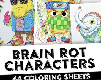 Brain Rot Characters Coloring Book XXL – Digital Download + 4 Free Full Color Posters!