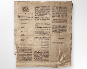 Cartel de notificación antigua Amsterdam Uit 1807 sobre patentrecht. (Voorloper krant)