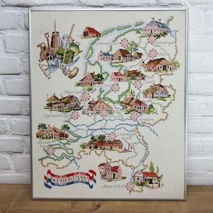 Broderie de carte des Pays-Bas - Tissus en coton - Travail sur le thème des Pays-Bas - Encadré