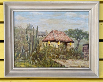 Prachtig Olieverfschilderij (1955) &quot;De Watersalamander&quot; eiland Curaçao / Caribisch eiland thuis / gesigneerd door kunstenaar / 50 x 40 cm