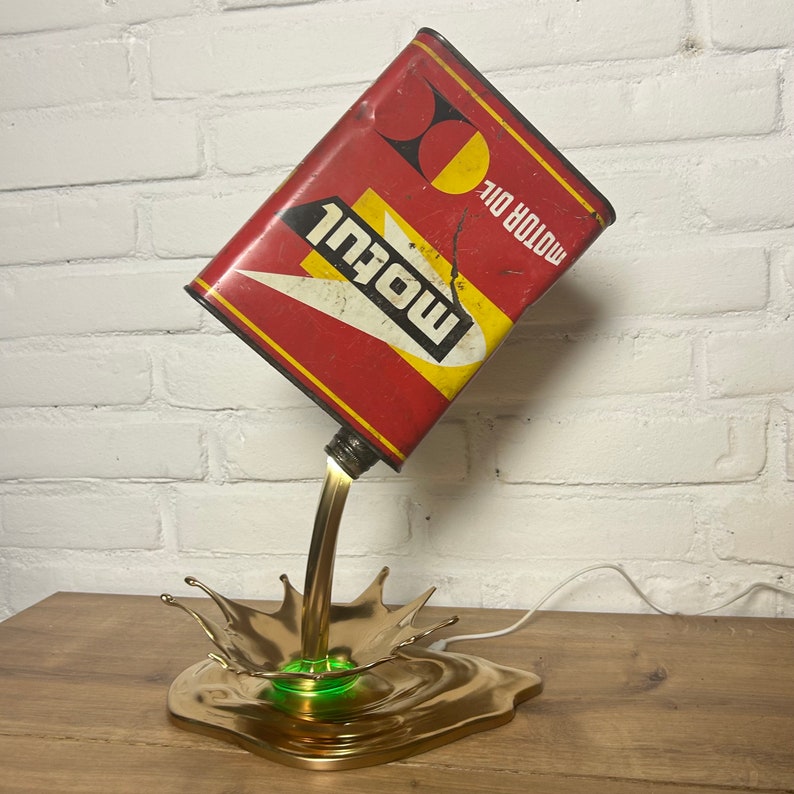 Custom Made Vintage Oil Can Lamp by Pep Shell, Mobil, Total, Elf and