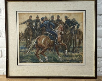 Pintura original de caballería al estilo de Waterloo de Napoleón - G. Westermann