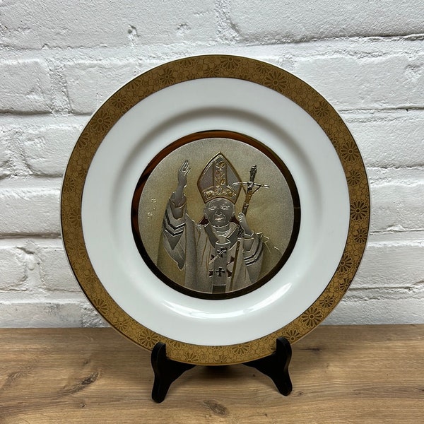 Vintage Pope John Paul Religious Chokin Plate from Japan by Kaygetsu and Hoshun