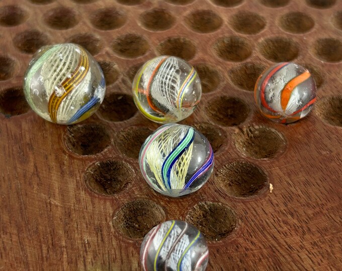 Collection of 5 Antique Latticino Core Swirls Marbles Handmade German ...