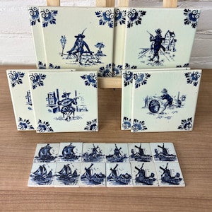 Sets van 19 unieke Delfts Blauwe Tegels - Villeroy & Boch Mettlach