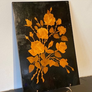 Sovjet Rozen - USSR - Russische Stro Marqueterie Volkskunst Gelakte Houten Inleg