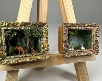 Miniatuur poppenhuisdiorama's - Bos en Meer met zwanen