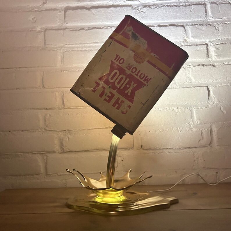 Custom Made Vintage Oil Can Lamp by Pep Shell, Mobil, Total, Elf and