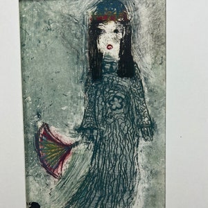 Eduards Daughter - Zeldzaam persoonlijk kerstkaart origineel schilderij 1955 - Kunstwerk van Eduard Flor (1925-2015)