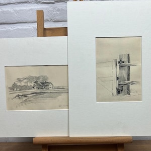 2 Antique pencil drawings  “Dutch farm De Huet”