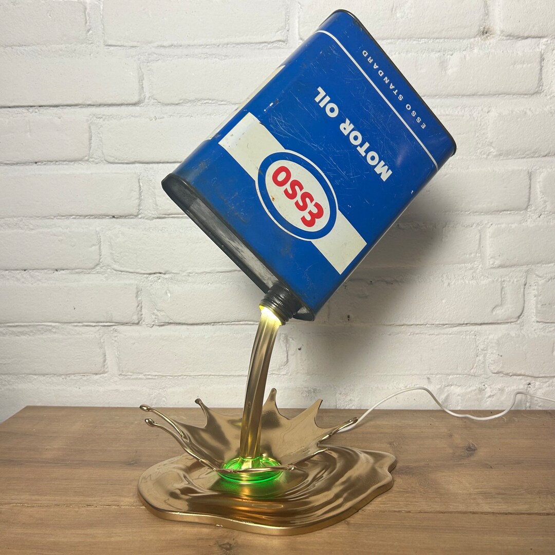 Custom Made Vintage Oil Can Lamp by Pep Shell, Mobil, Total, Elf and
