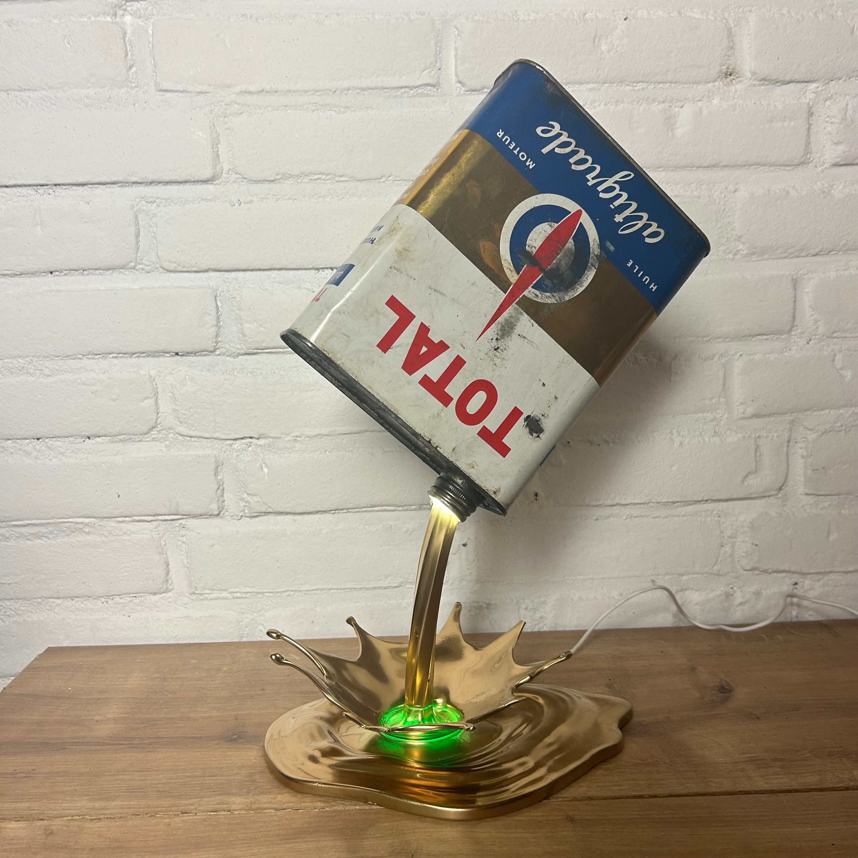 Custom Made Vintage Oil Can Lamp by Pep Shell, Mobil, Total, Elf and