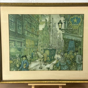 Large Anton Pieck Print - City Street scene